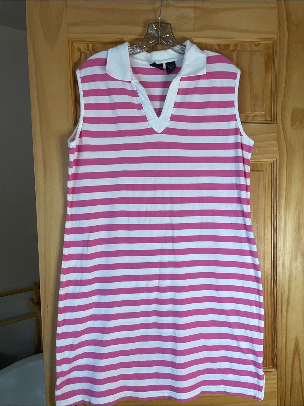 Erika Pink and White Striped Sleeveless Midi Dress